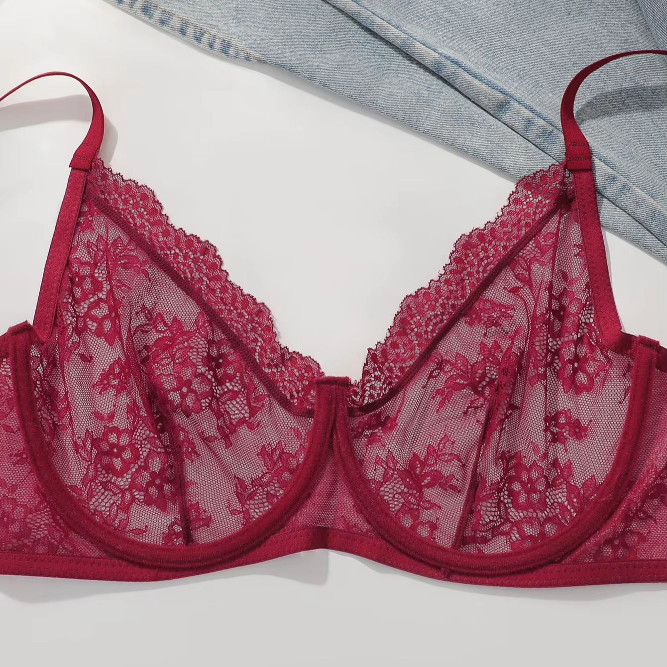 Women Plus Size Red Lace Sheer - огляд і ціна Full Coverage Bra